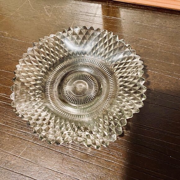 Vintage Indiana‎ Glass Smoke Diamond Point Wavy Design Candy Dish MCM 7" - Picture 5 of 8